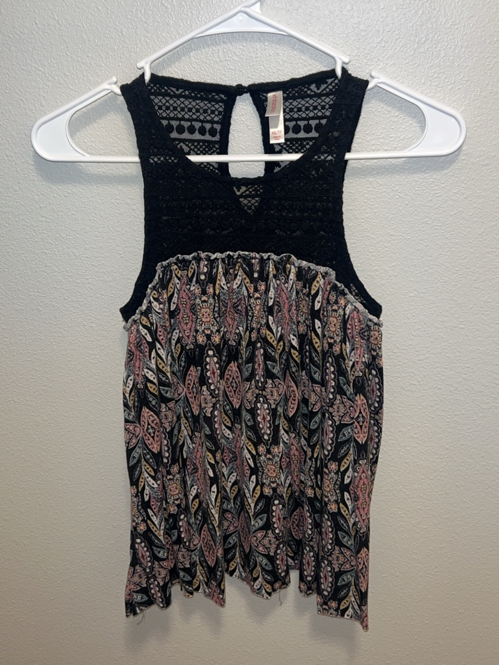 Xhilaration Black Crochet Yoke Paisley Tank Top